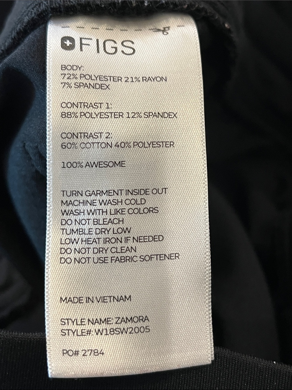 FIGS Black Scrub Jogger Pants with Light Gray Drawstring. Inside security pocket - Picture 11 of 11